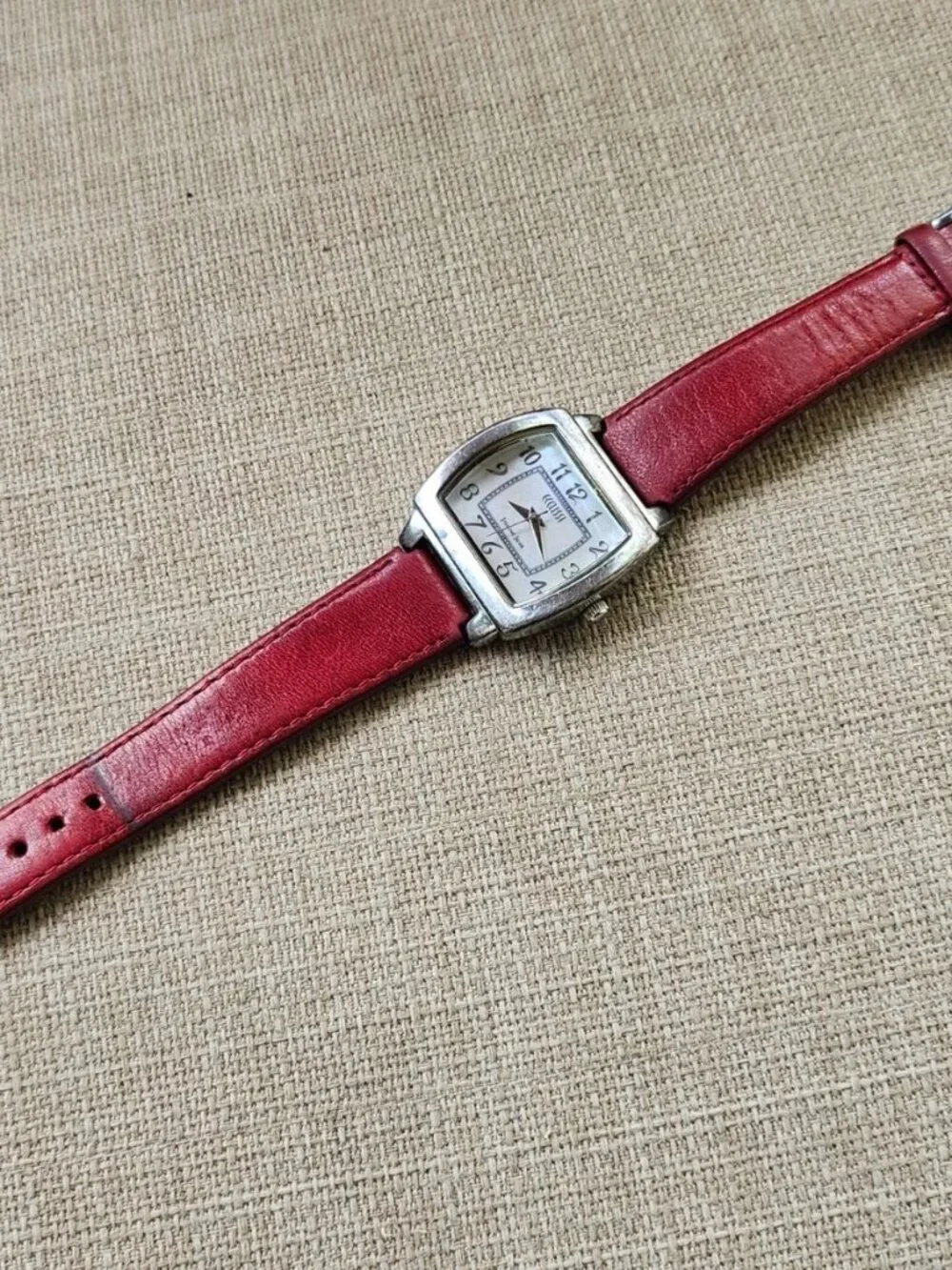 Ecclissi Sterling Silver Ladies Wristwatch Red Genuine Leather 925 Quartz Watch